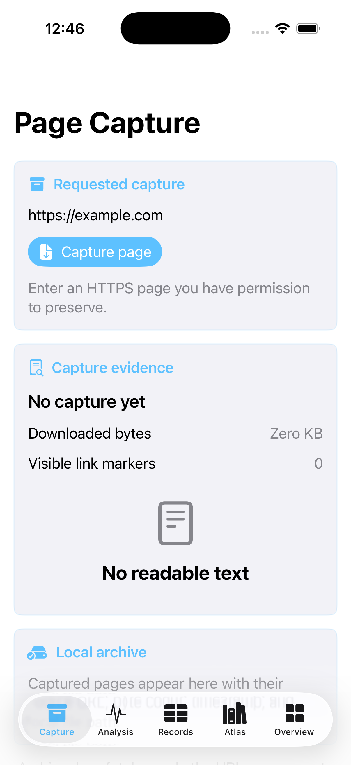 Archiveglass current app interface