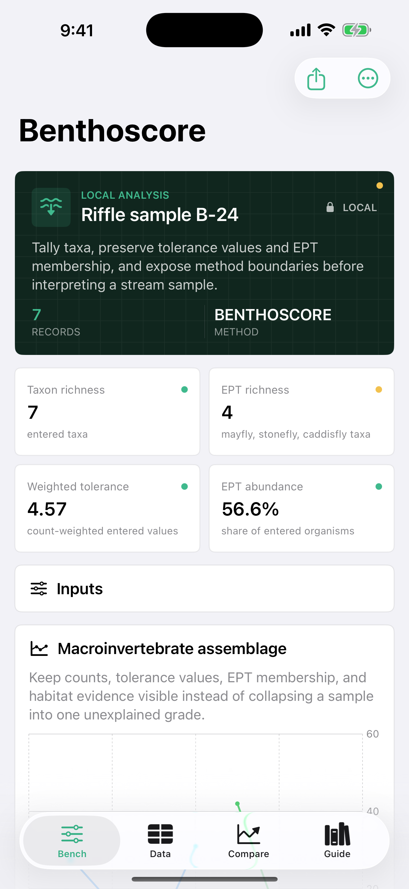 Benthoscore app interface