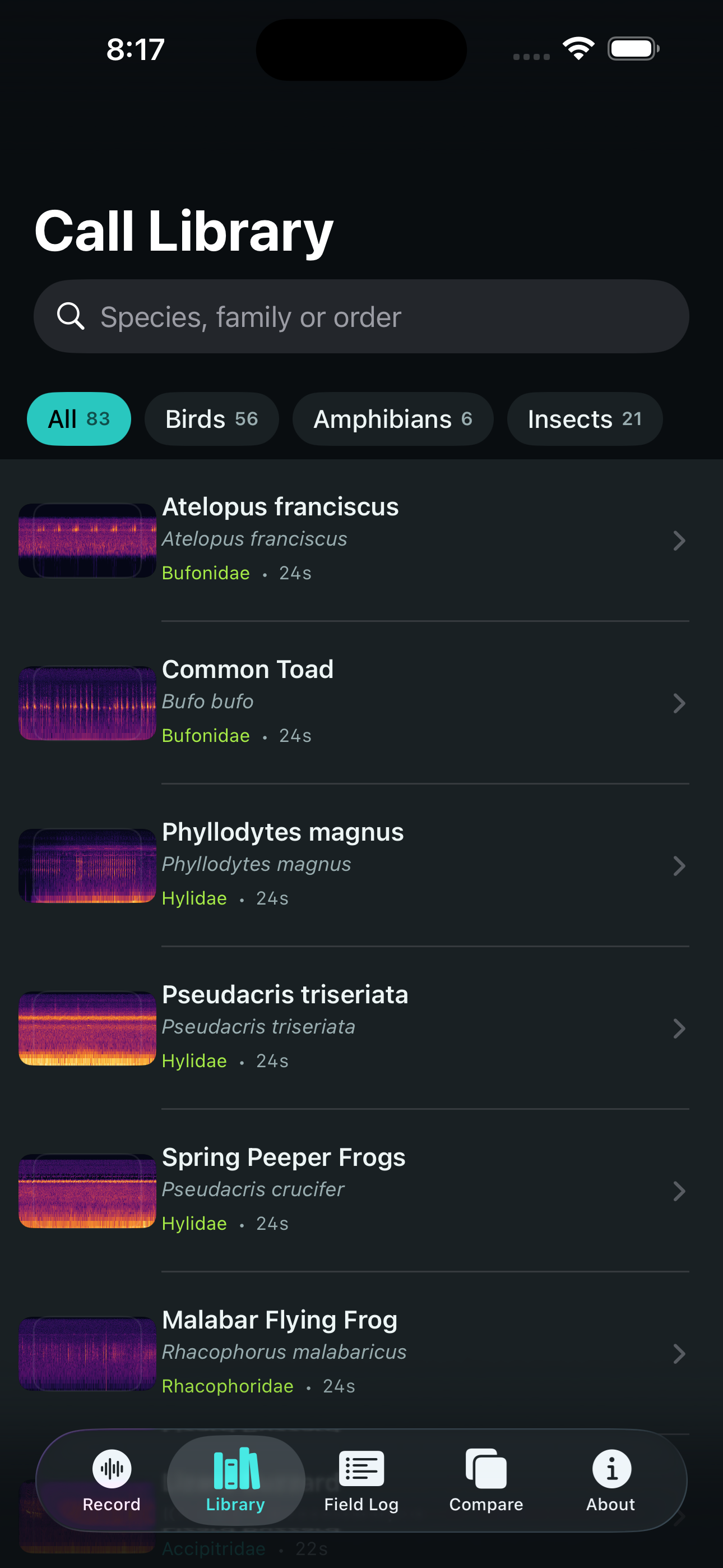 Biophony app interface