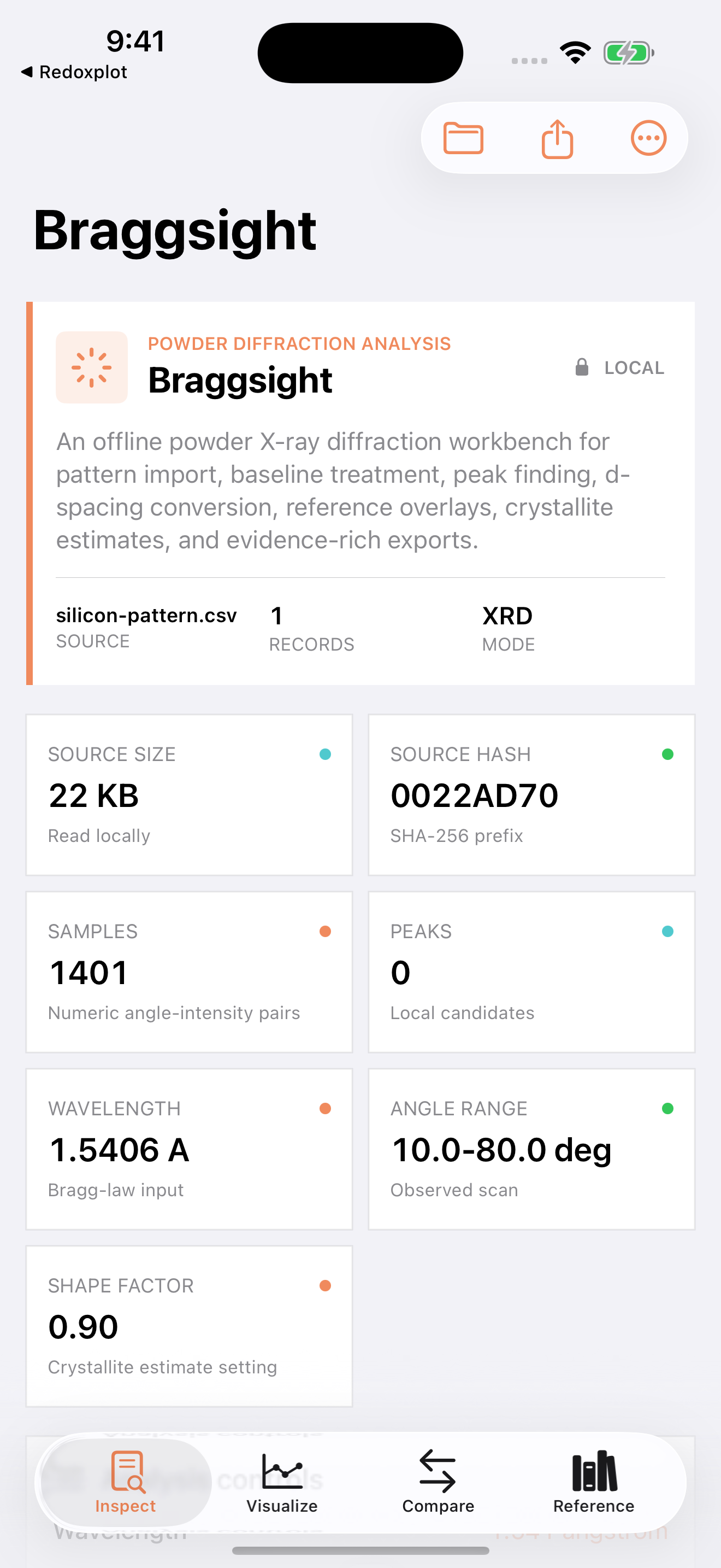 Braggsight current app interface