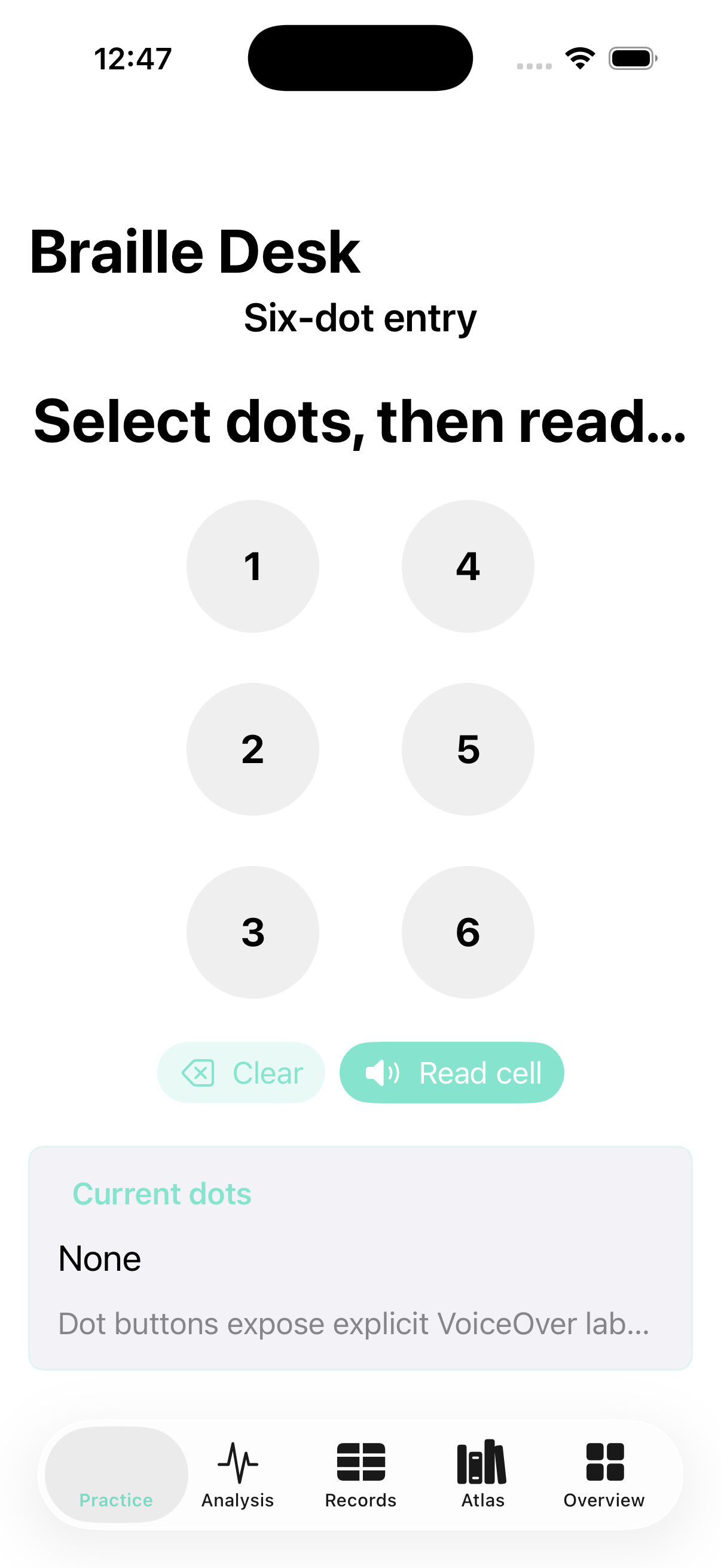Braillattice current app interface