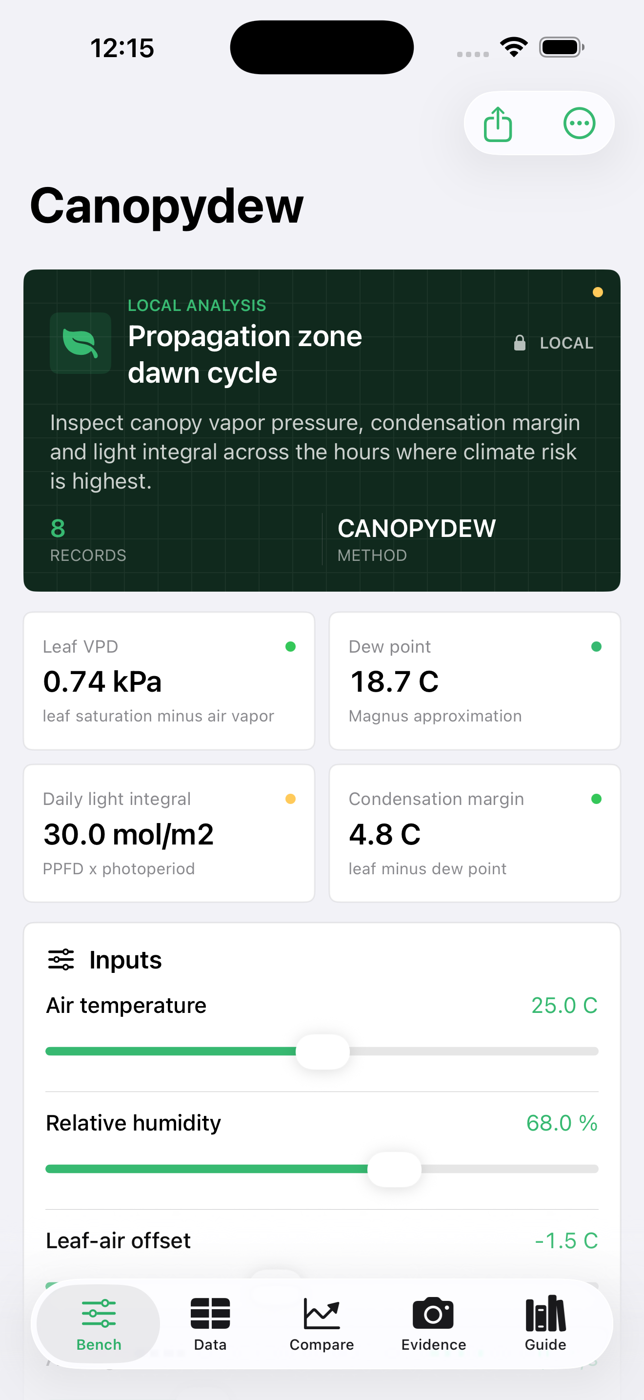Canopydew app interface