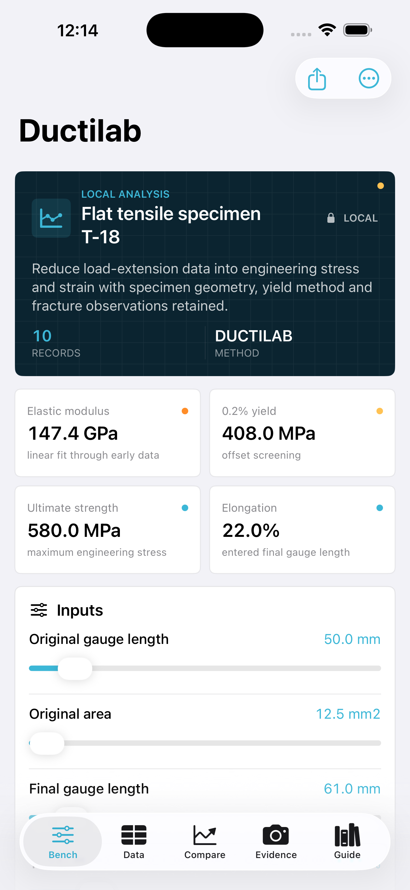 Ductilab app interface