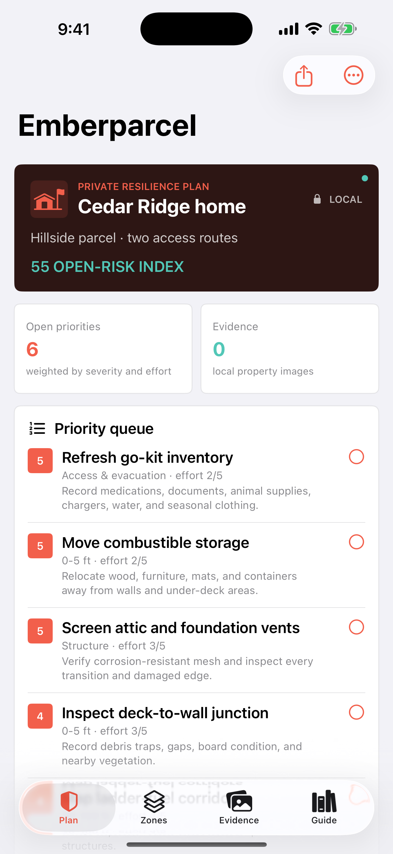 Emberparcel app interface