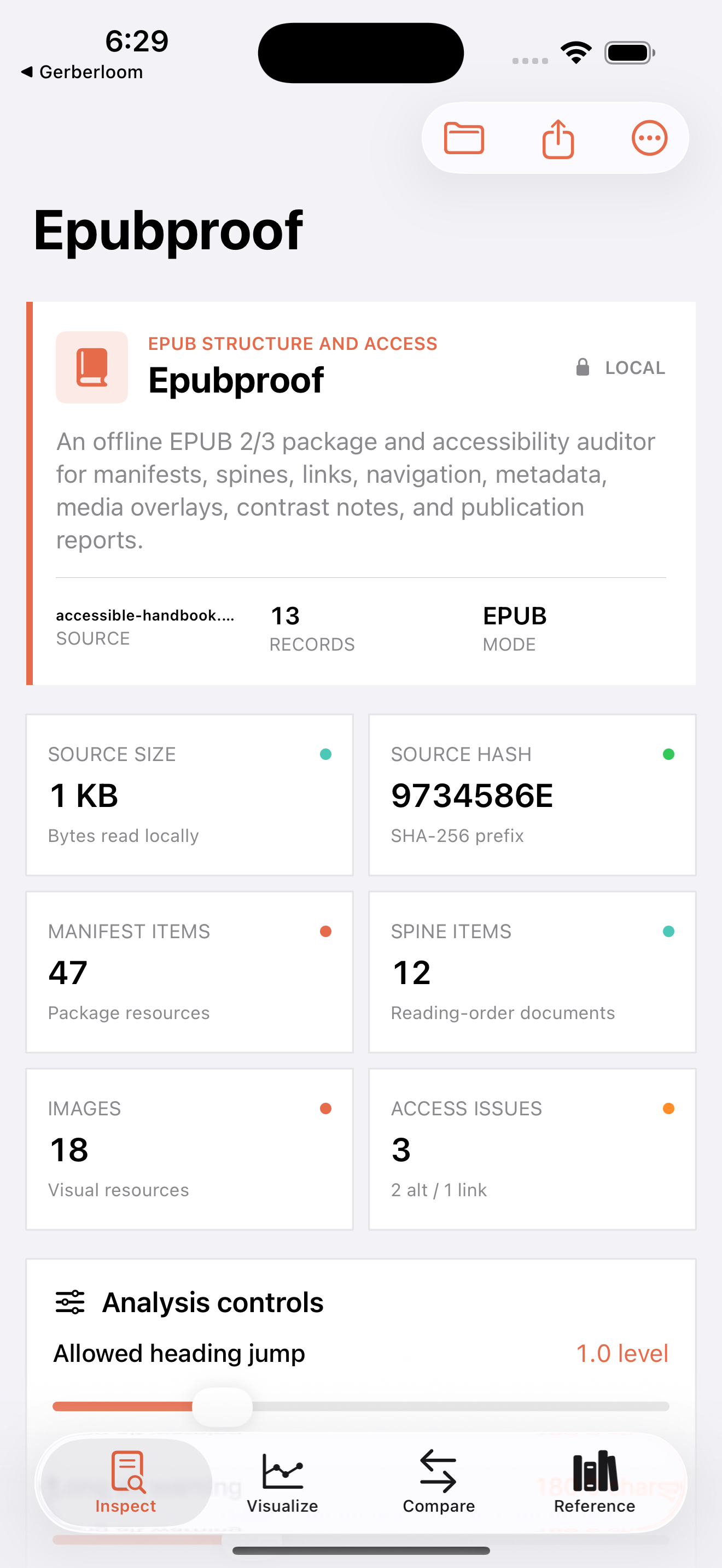Epubproof current app interface