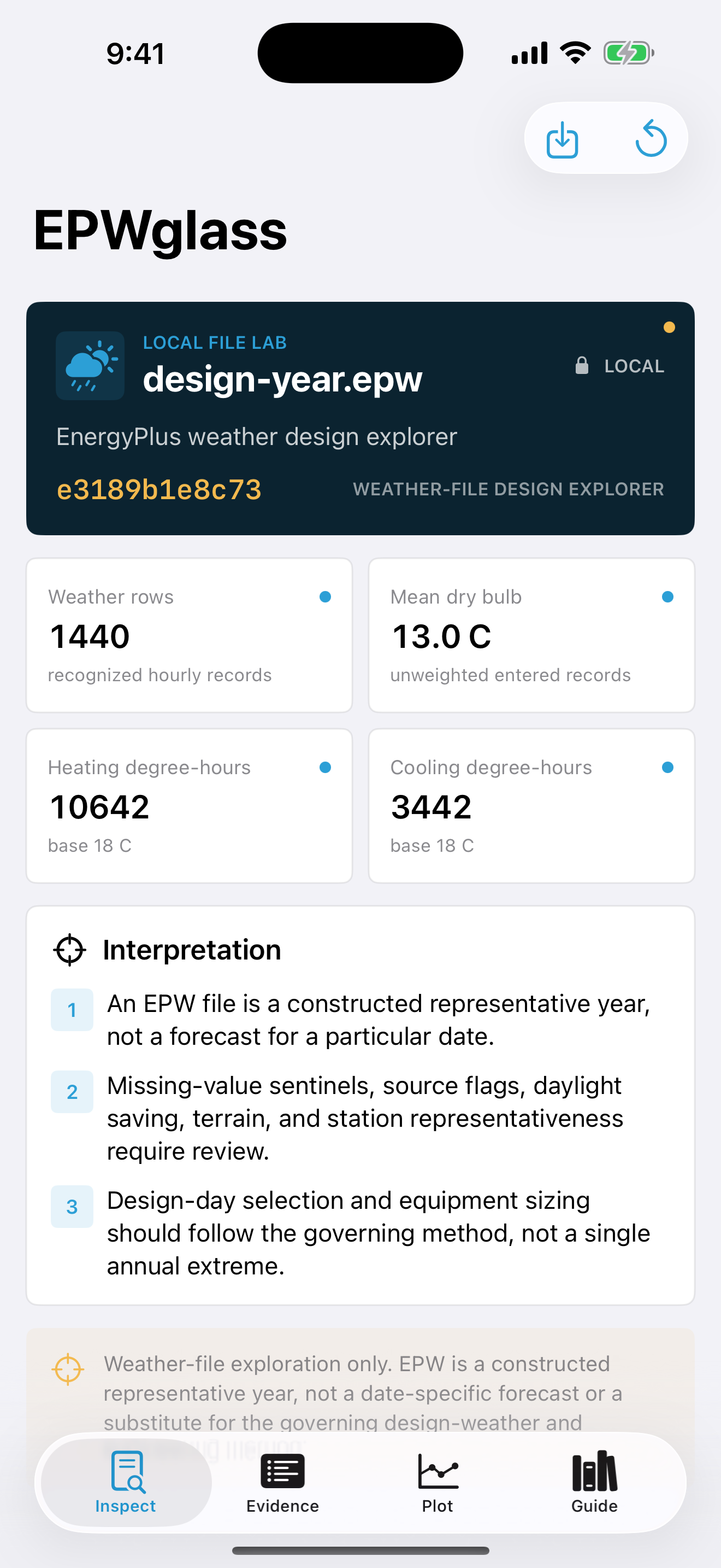 EPWglass app interface