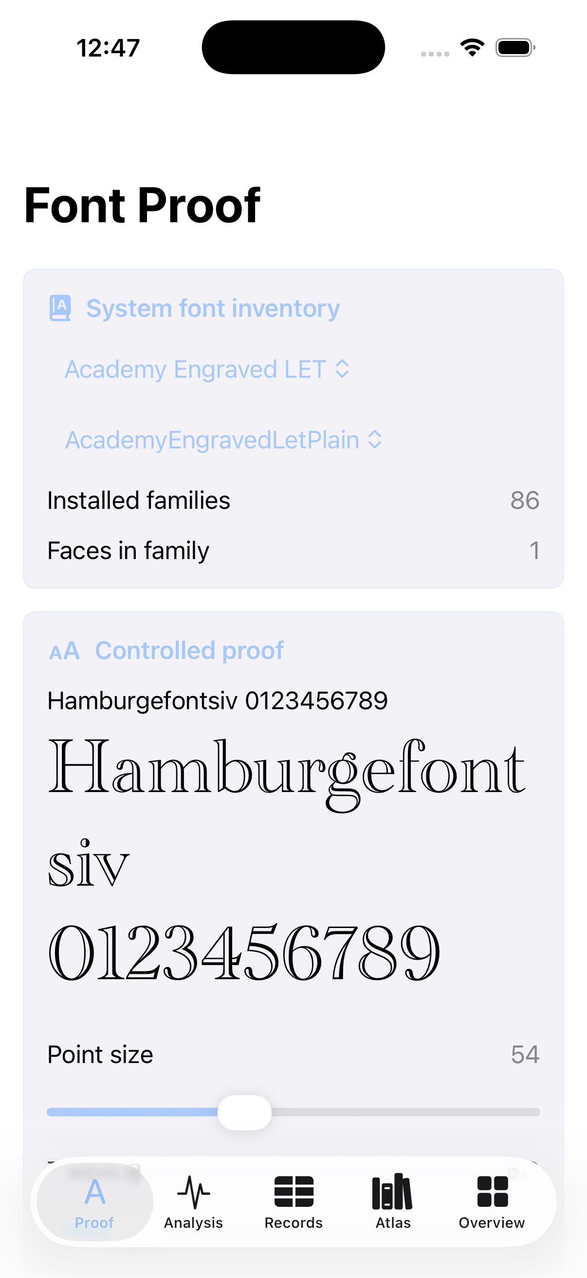 Glyphmeter current app interface