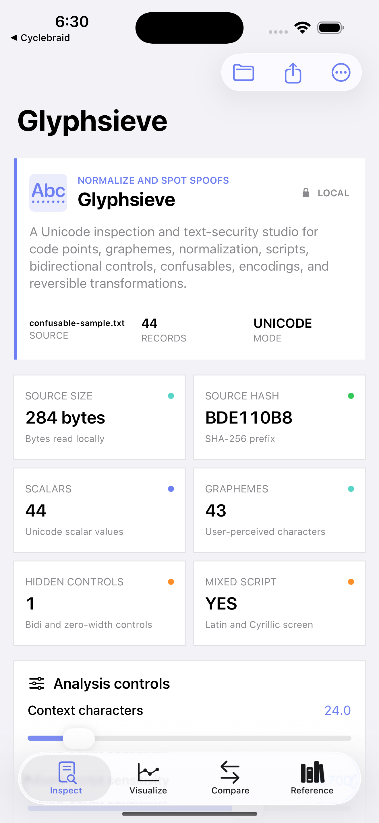 Glyphsieve current app interface