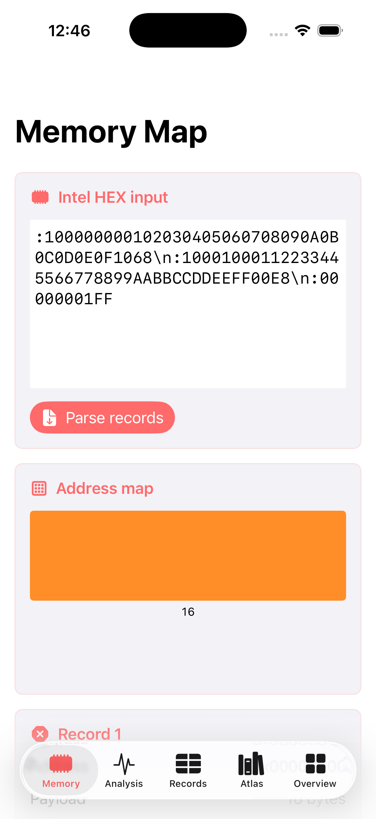 Hexmarrow current app interface