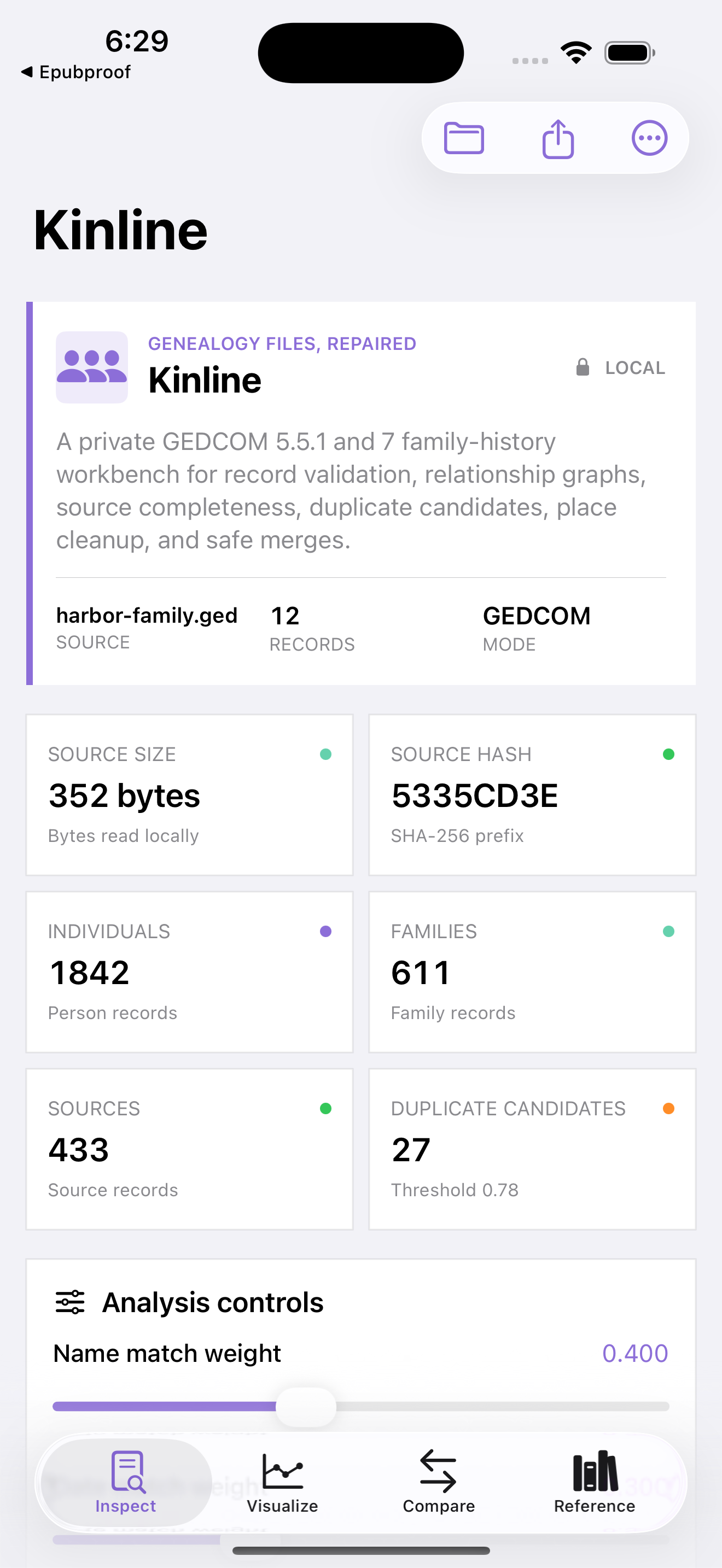Kinline current app interface