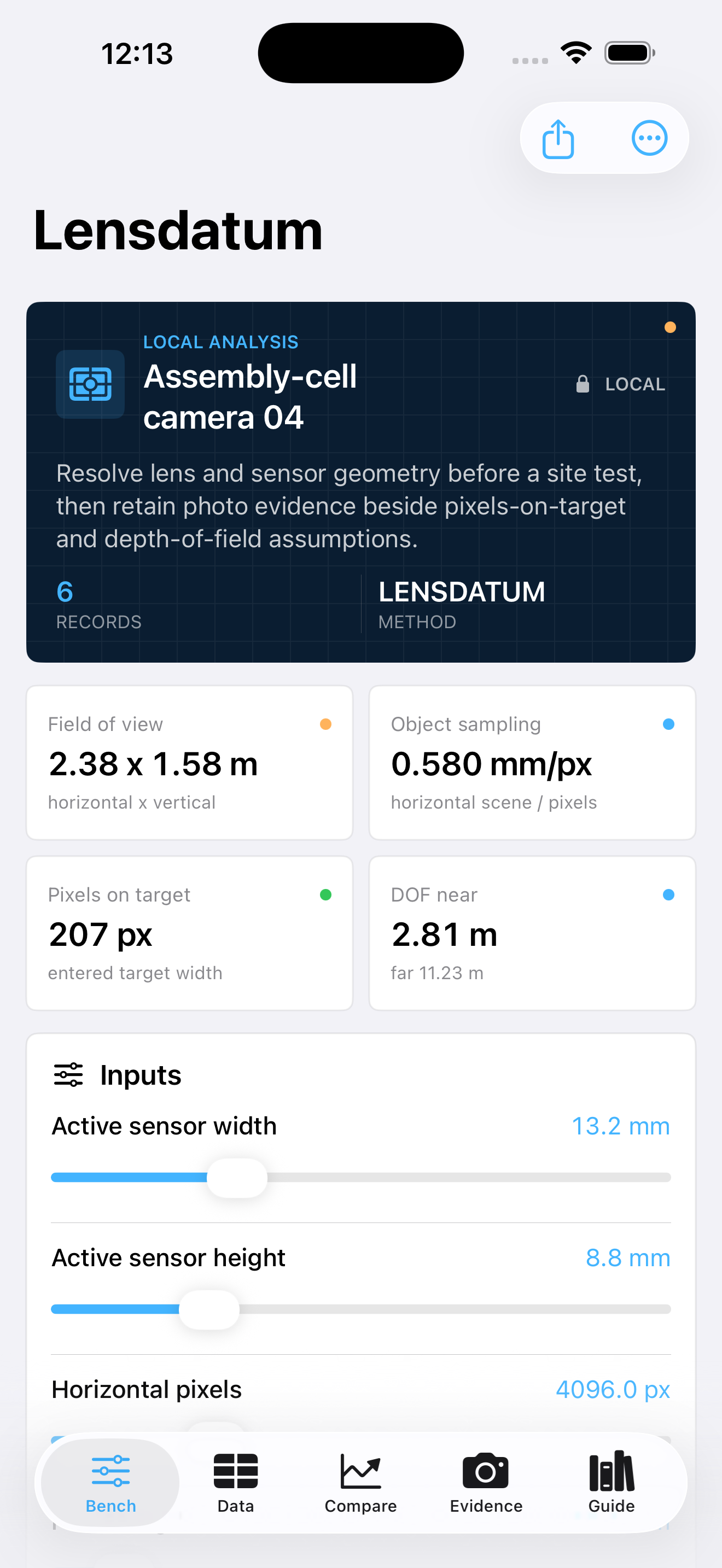 Lensdatum app interface