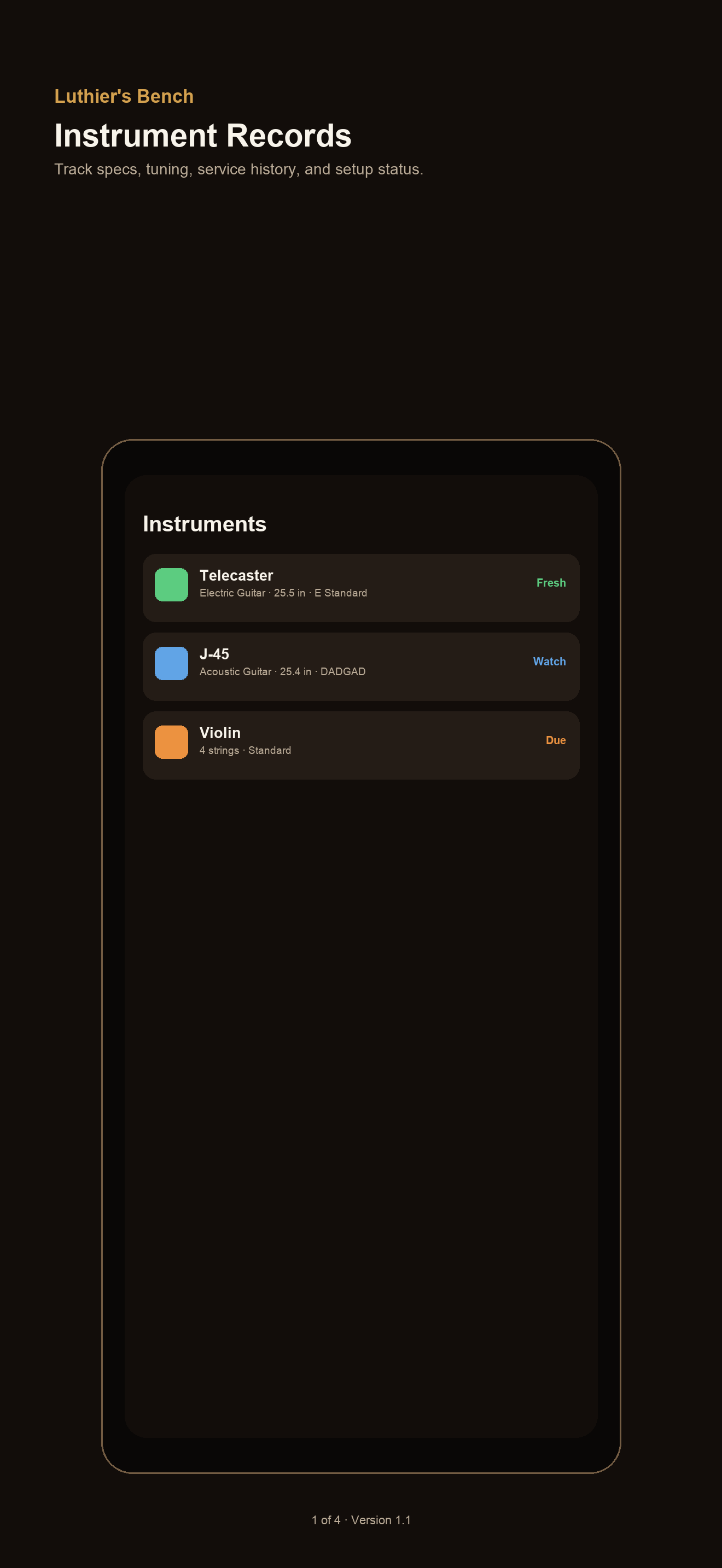 Luthier's Bench current app interface