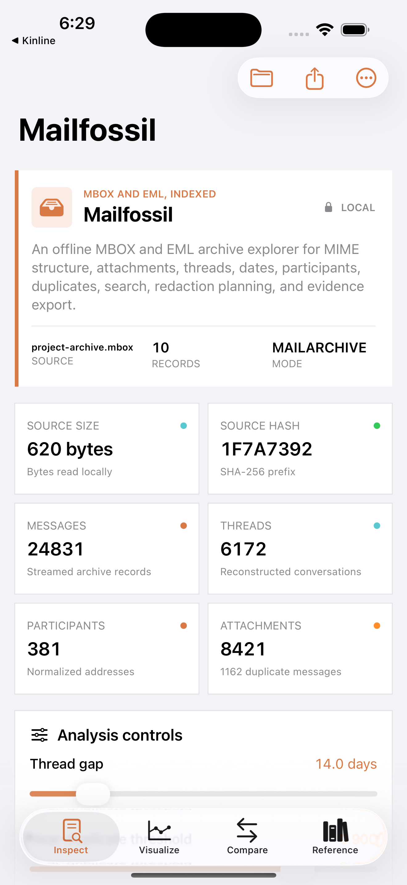 Mailfossil current app interface