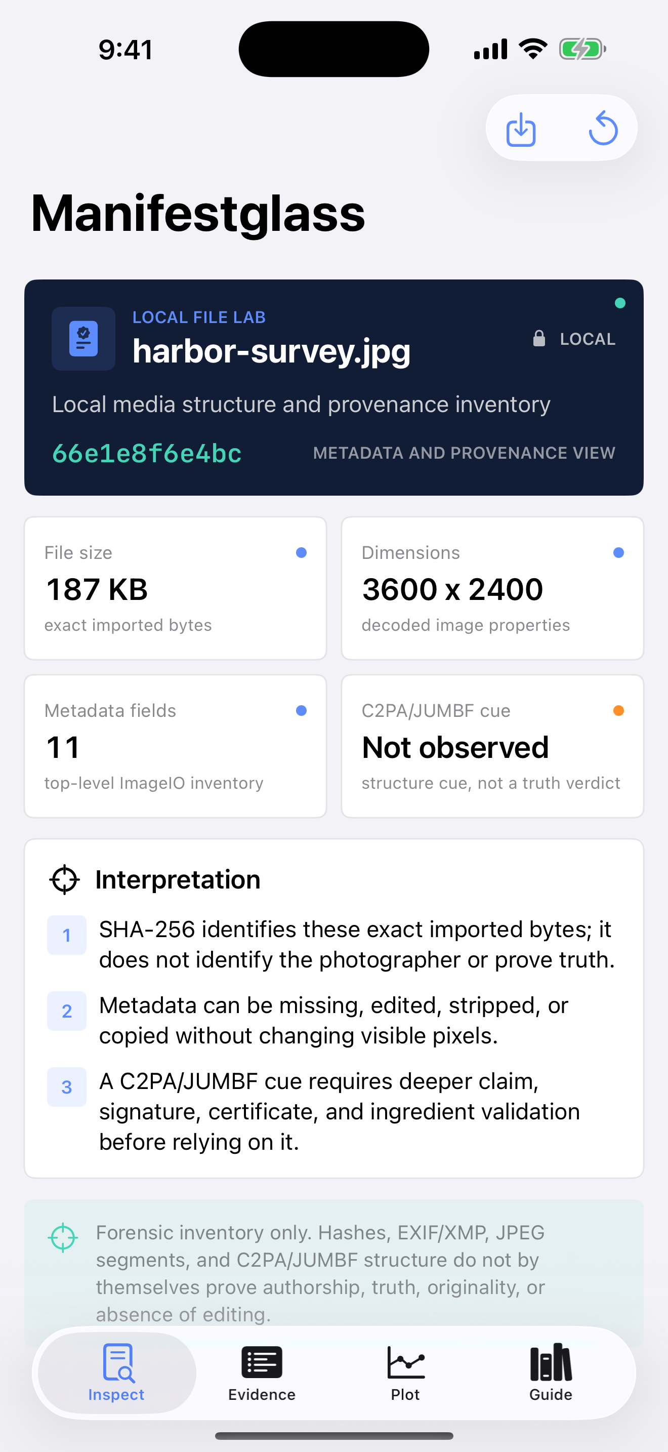 Manifestglass app interface