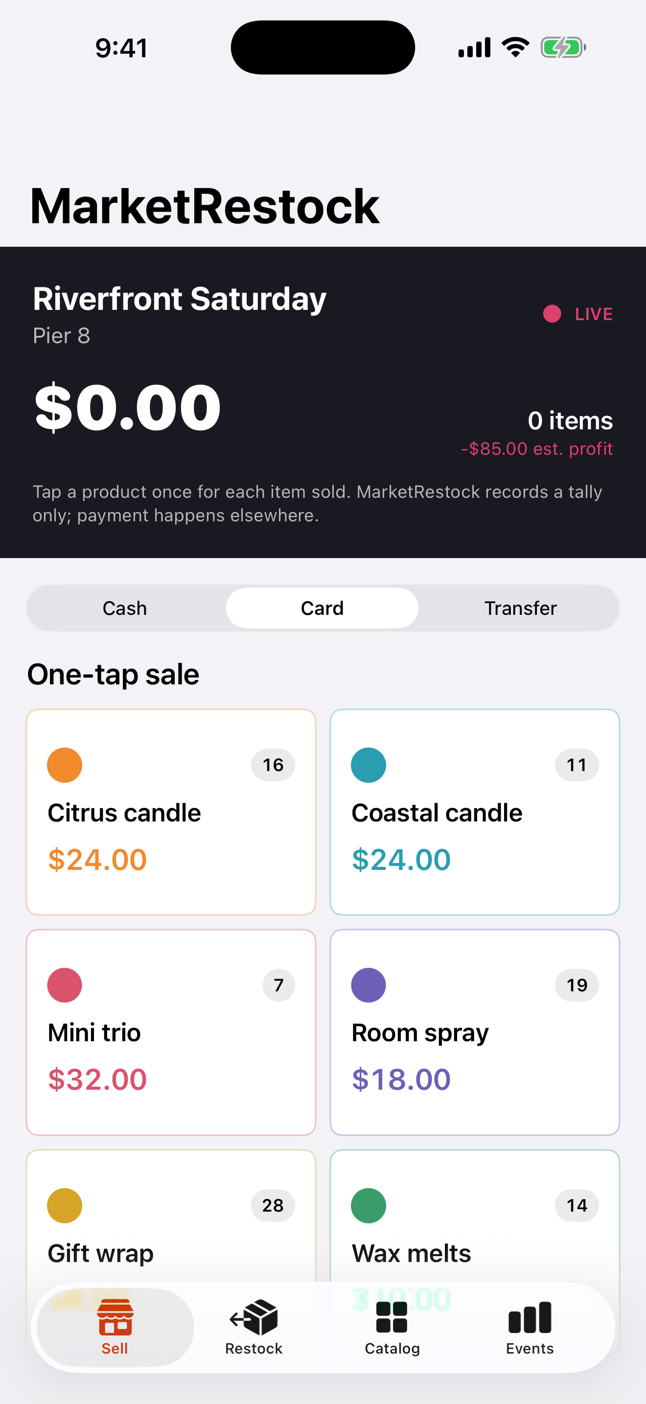 MarketRestock app screenshot