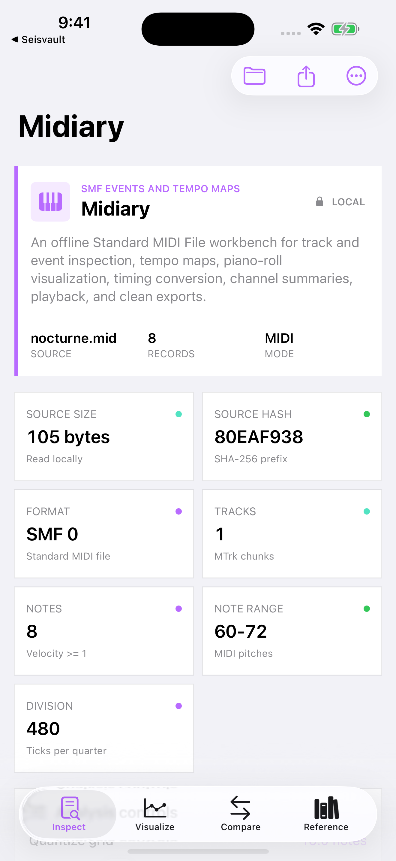 Midiary current app interface
