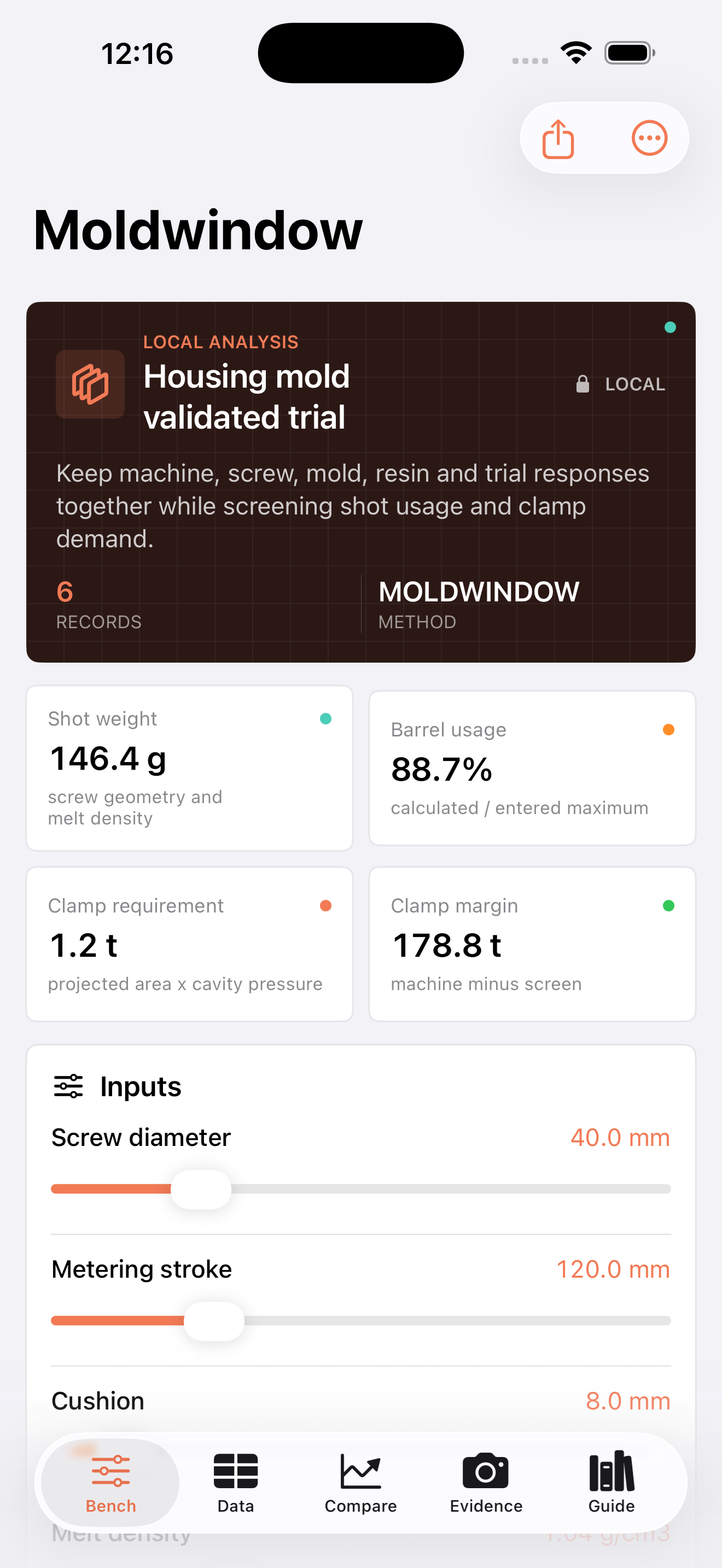 Moldwindow app interface