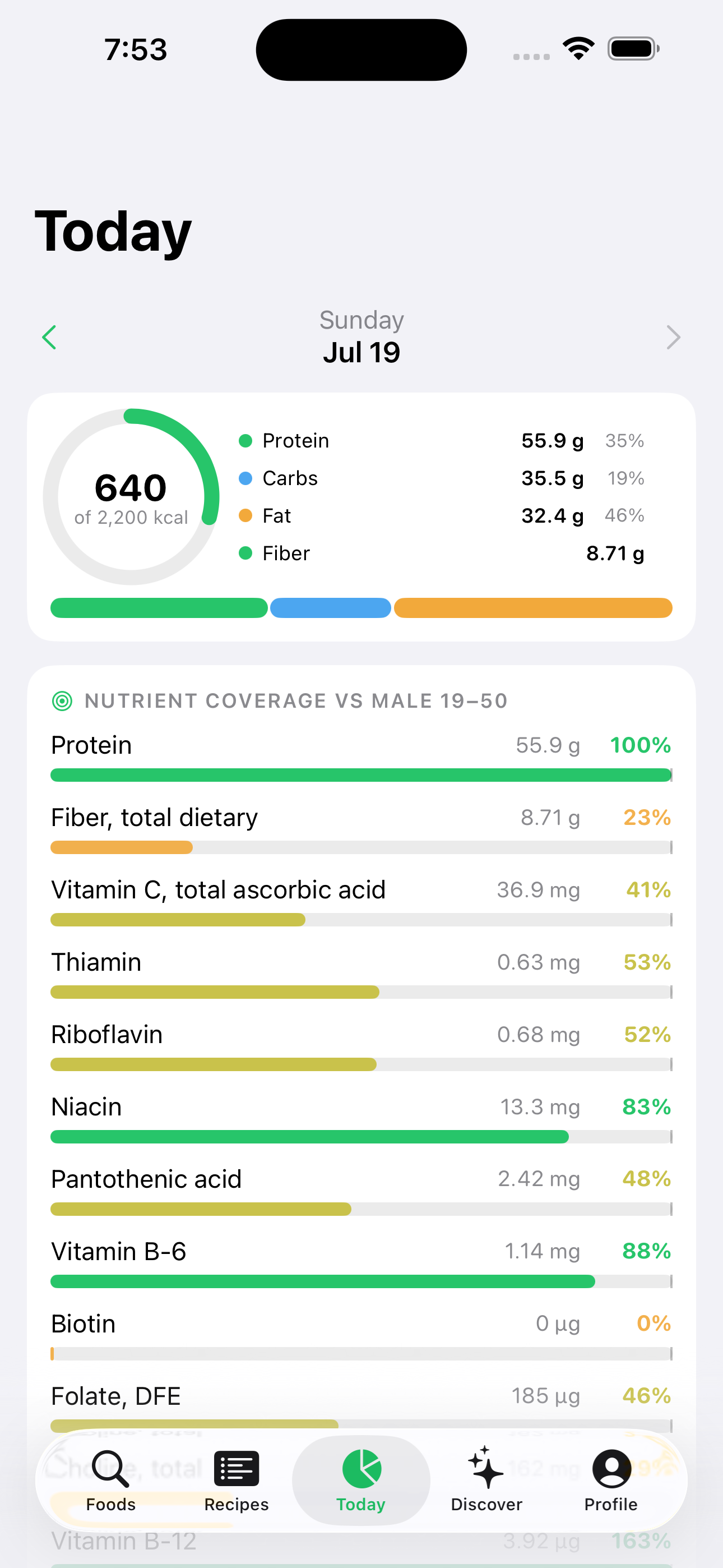 Nutriome app interface