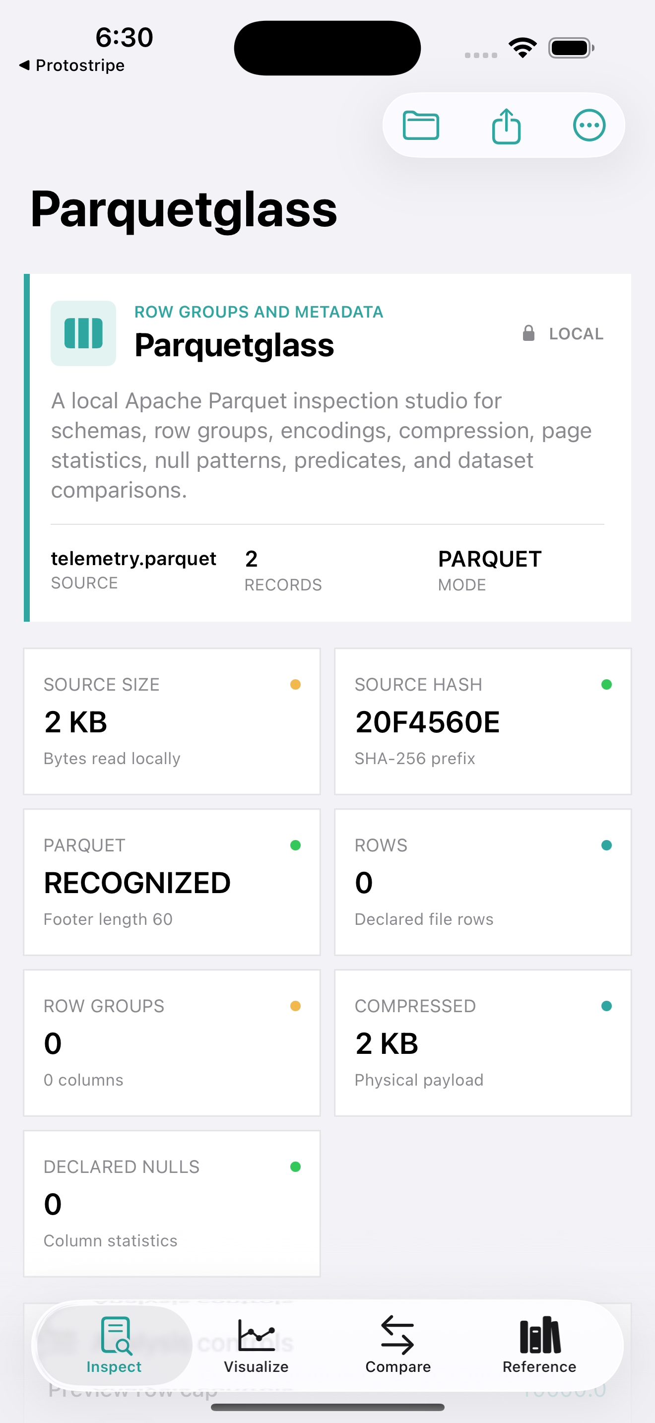 Parquetglass current app interface