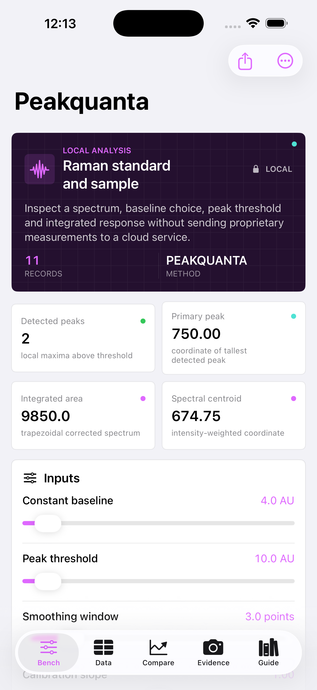 Peakquanta app interface