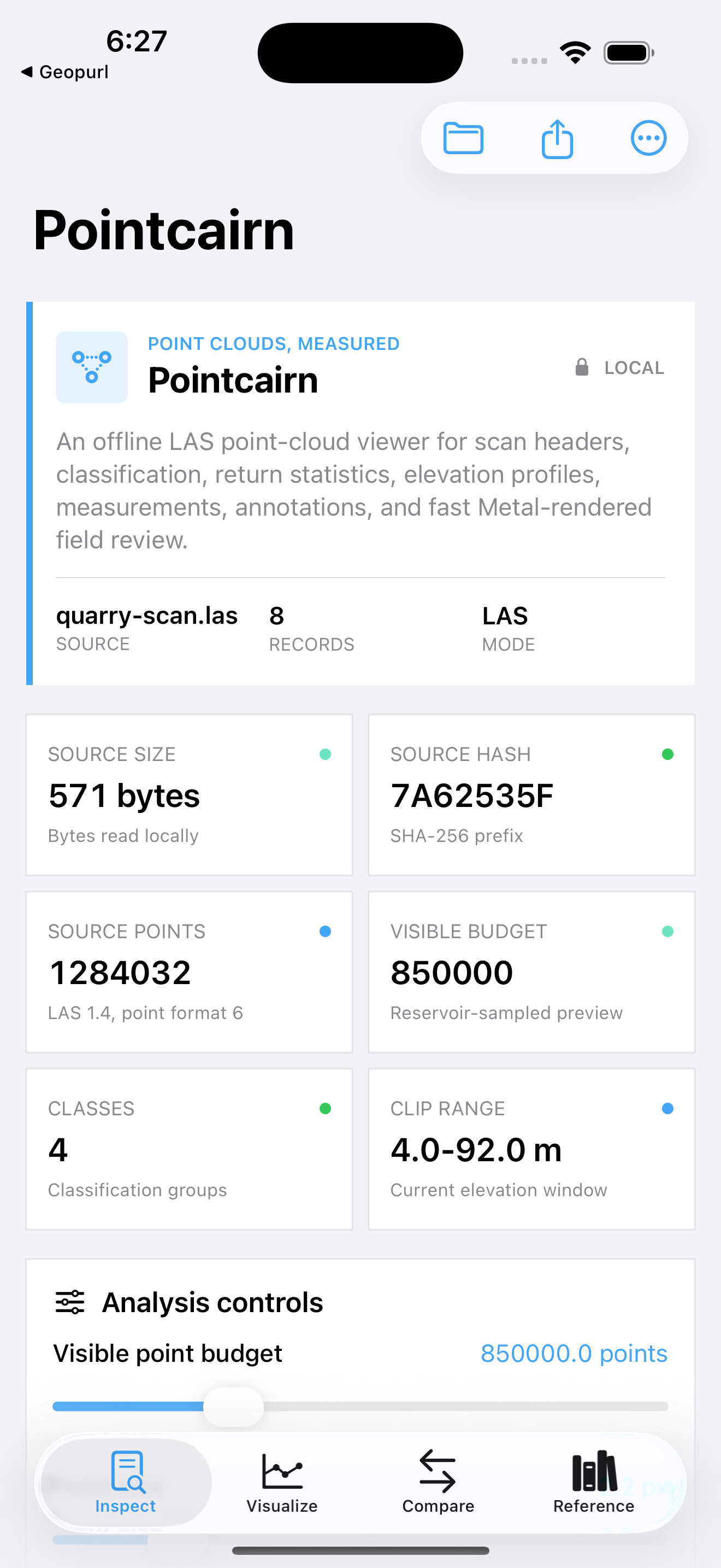 Pointcairn current app interface