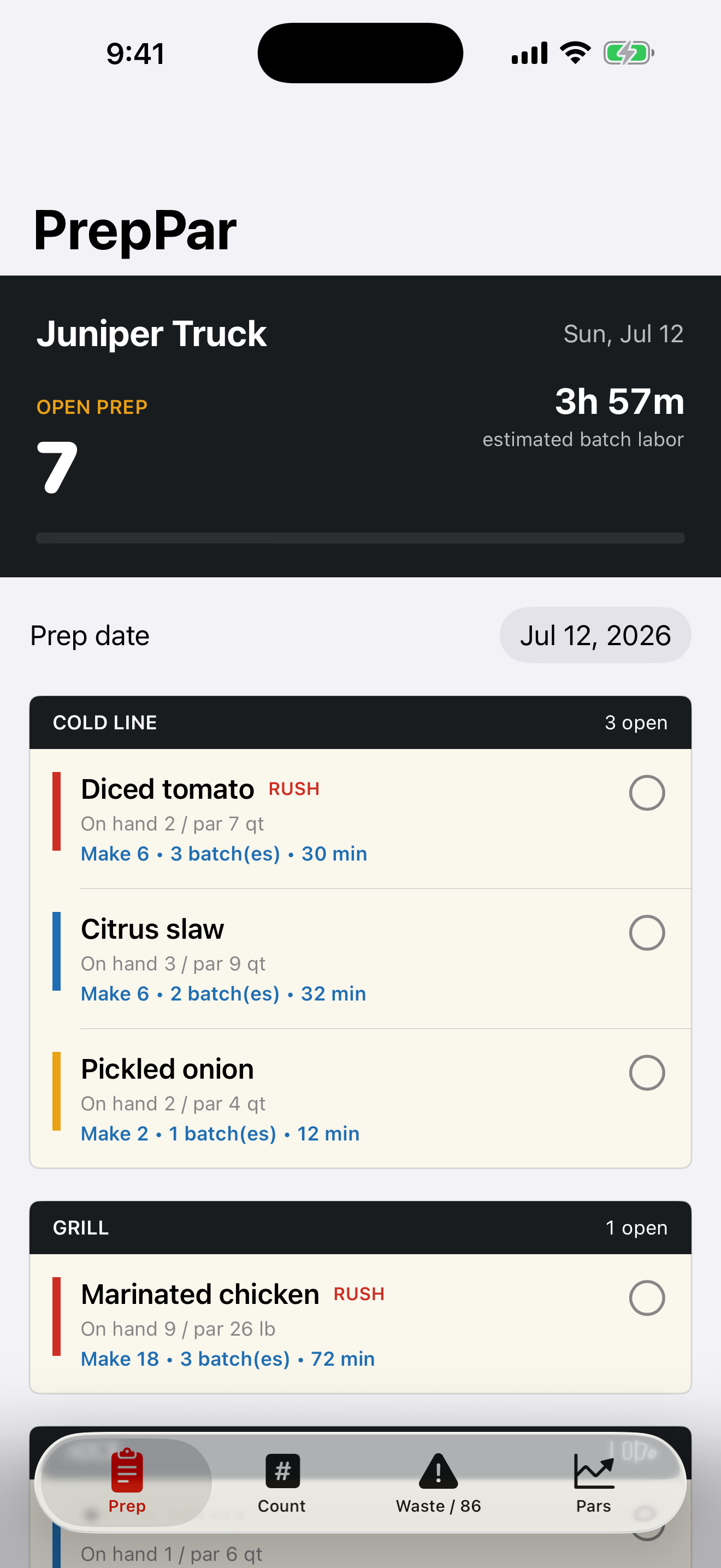 PrepPar app screenshot
