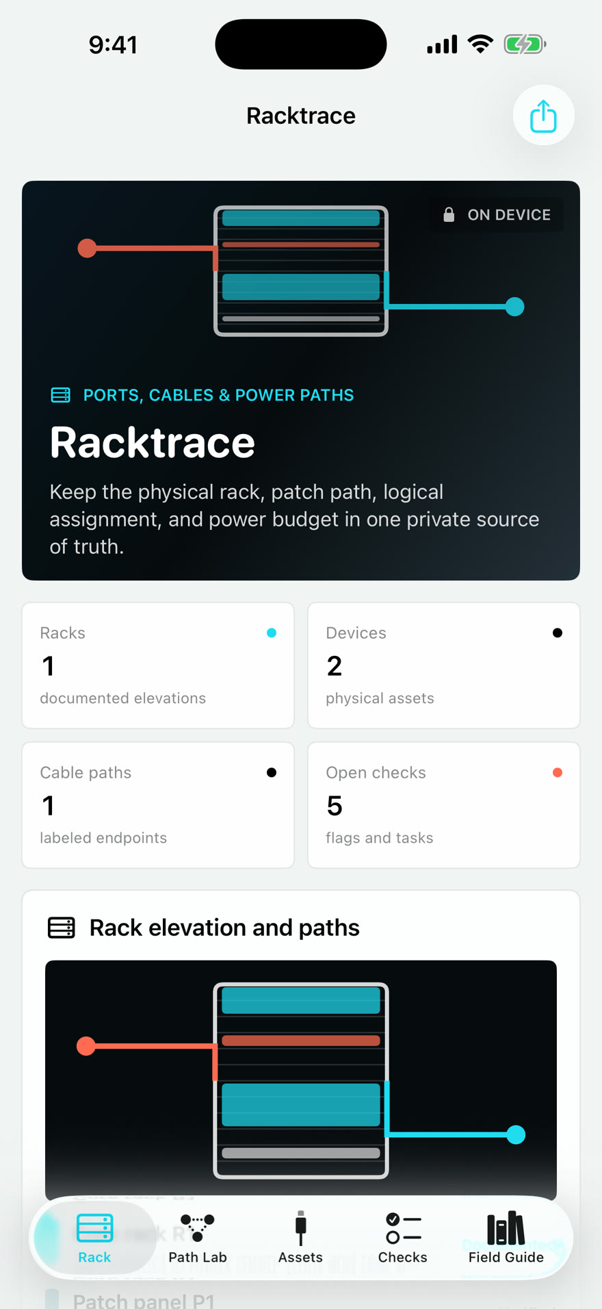Racktrace: Homelab Map dashboard running on iPhone