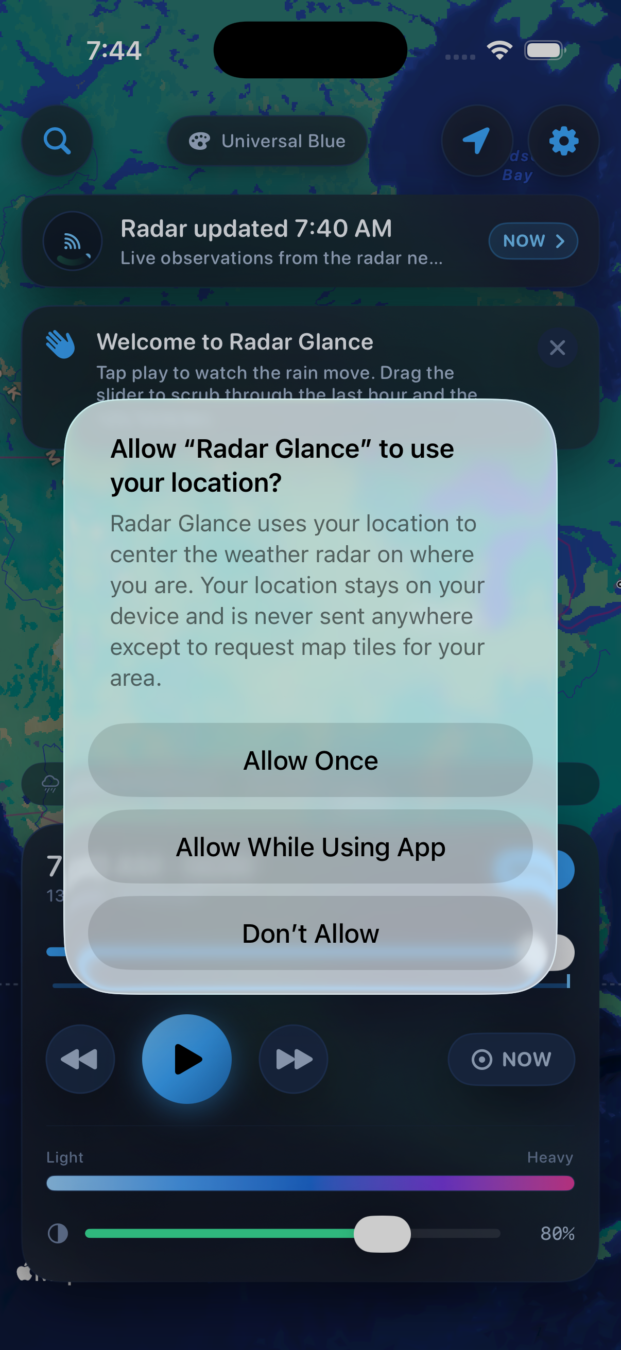 Radar Glance app screenshot