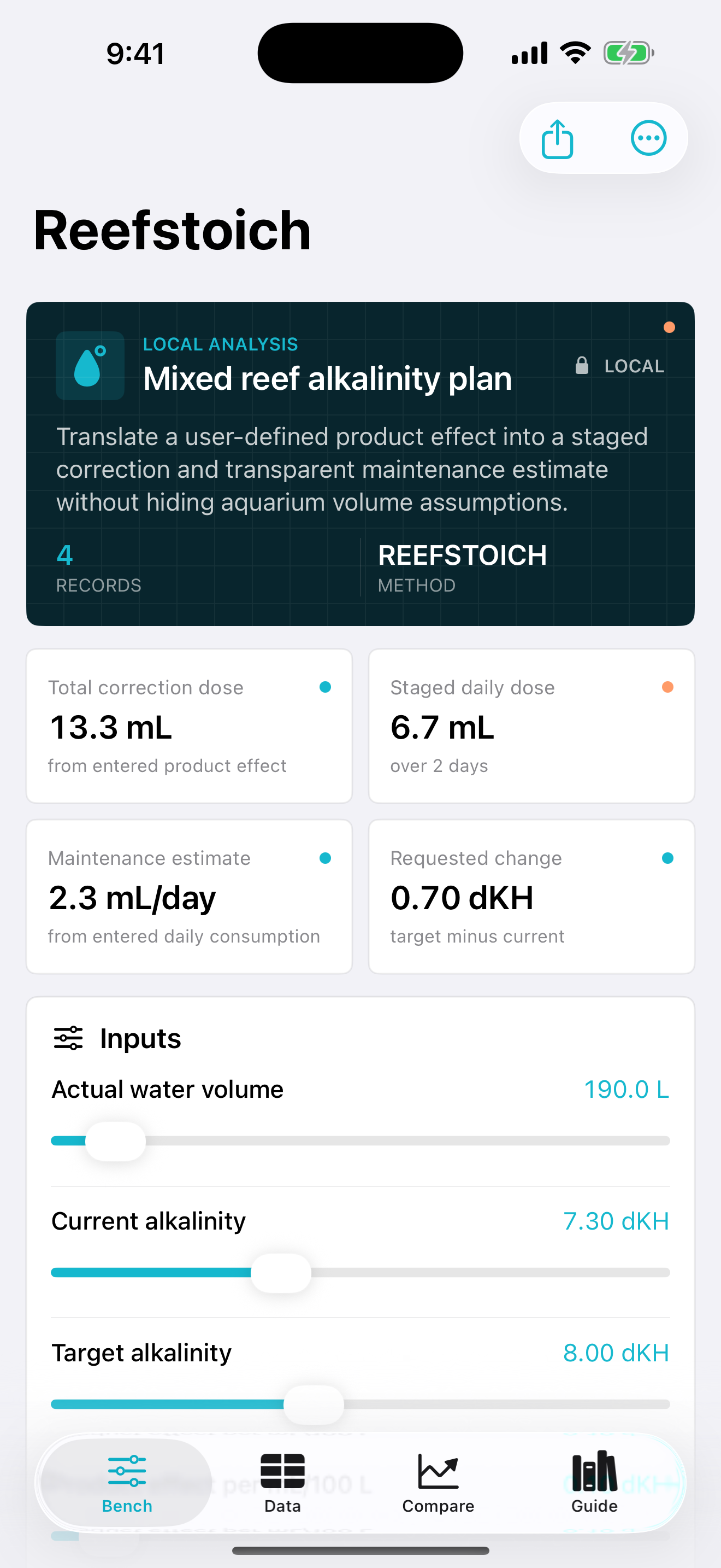 Reefstoich app interface