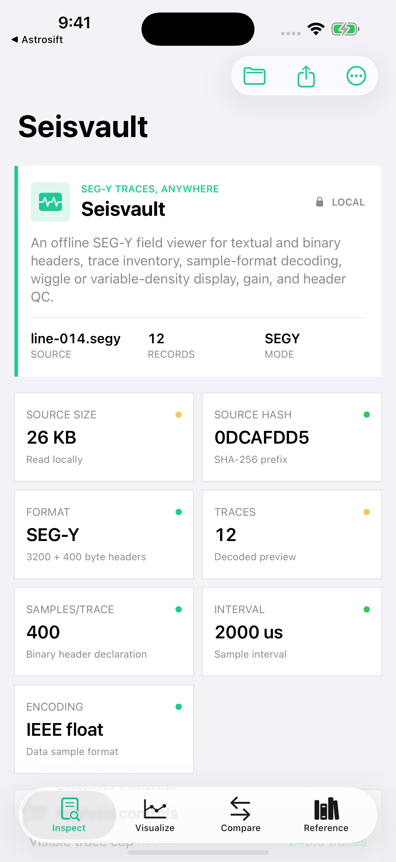 Seisvault current app interface
