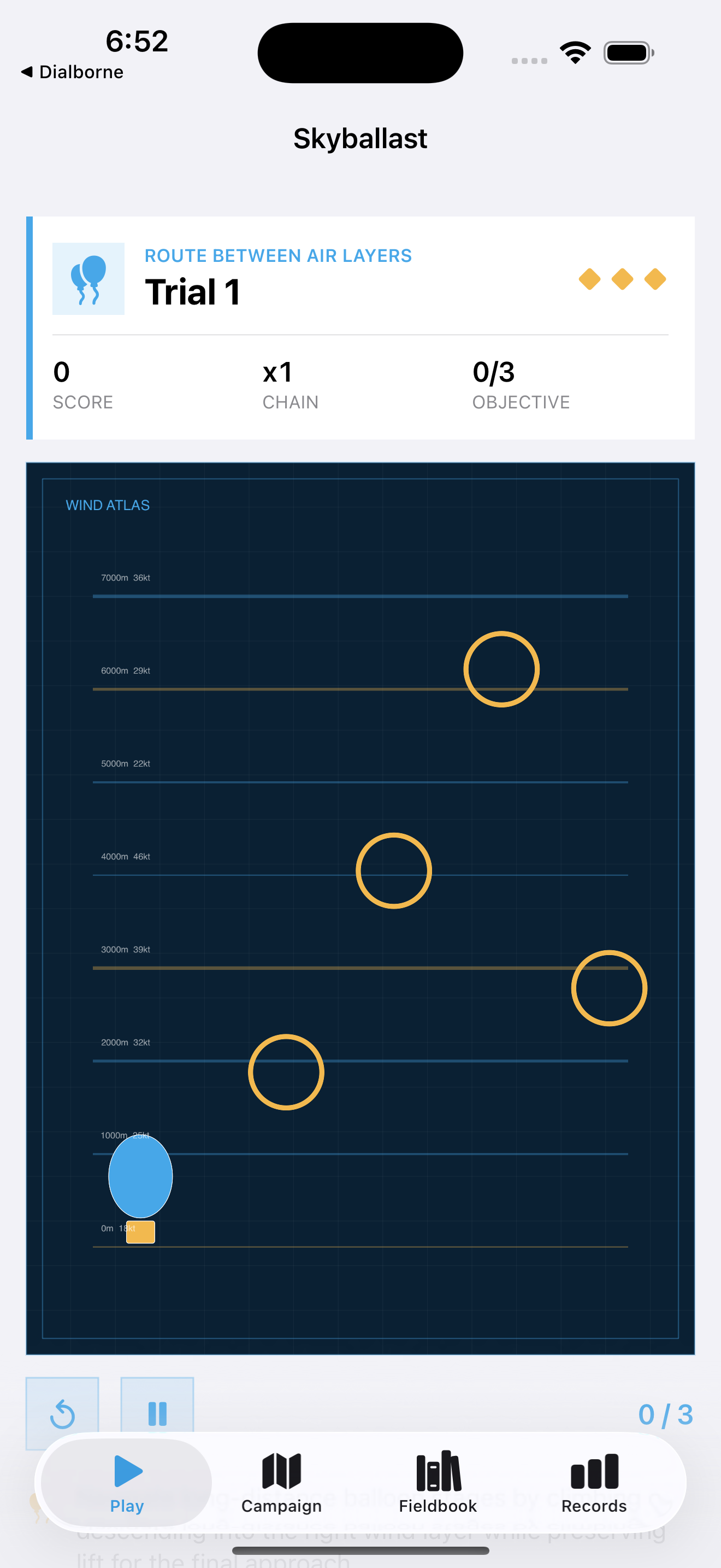 Skyballast current app interface