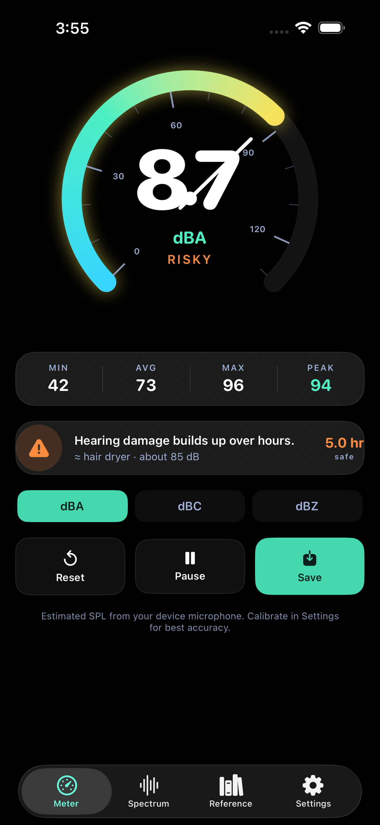 Sonance: Sound Level Meter current app interface