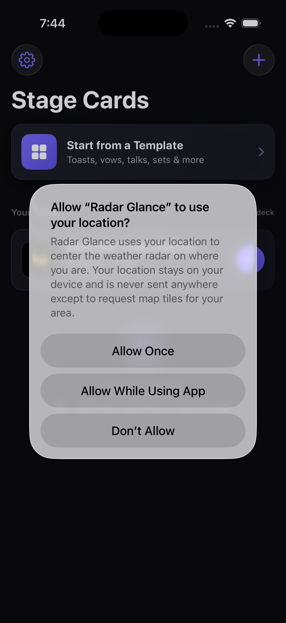 Stage Cards app screenshot