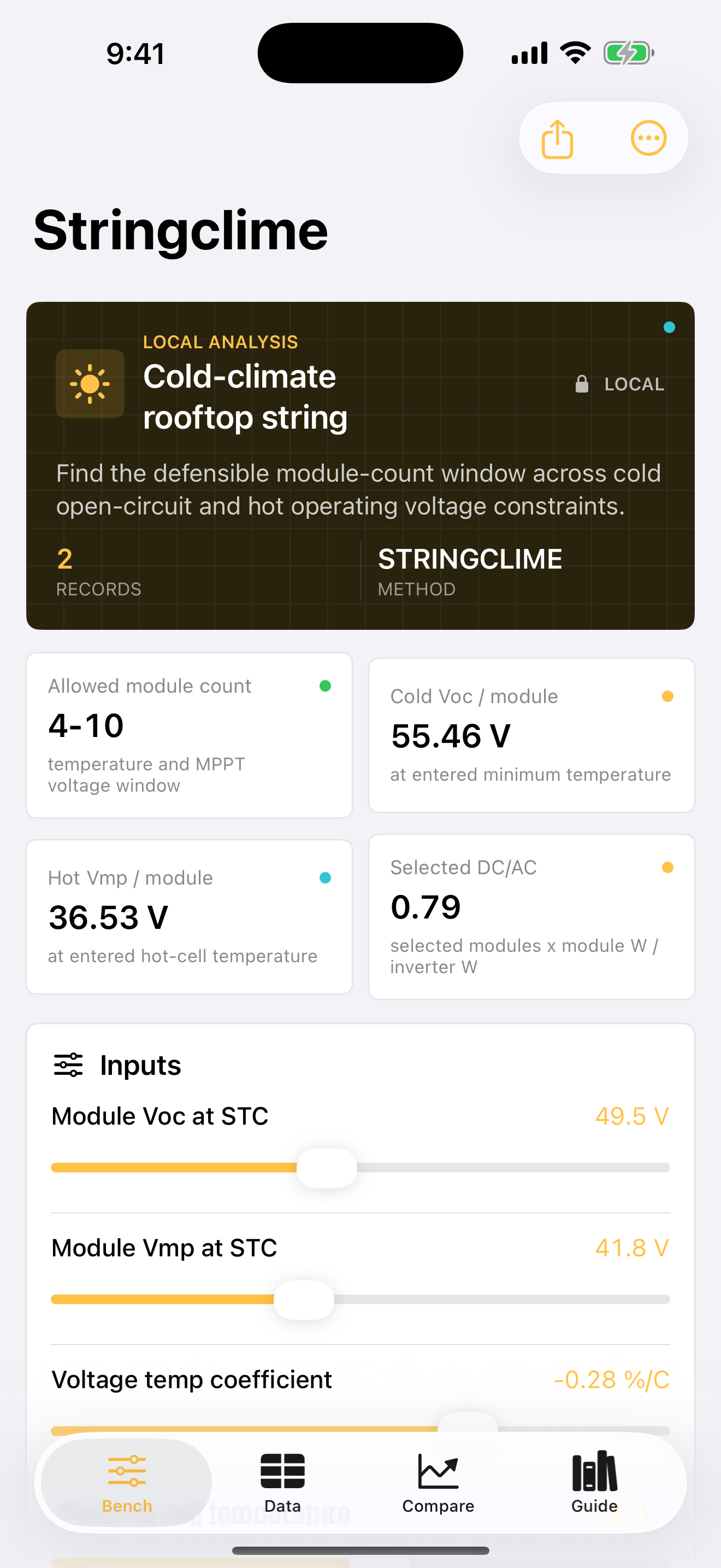 Stringclime app interface
