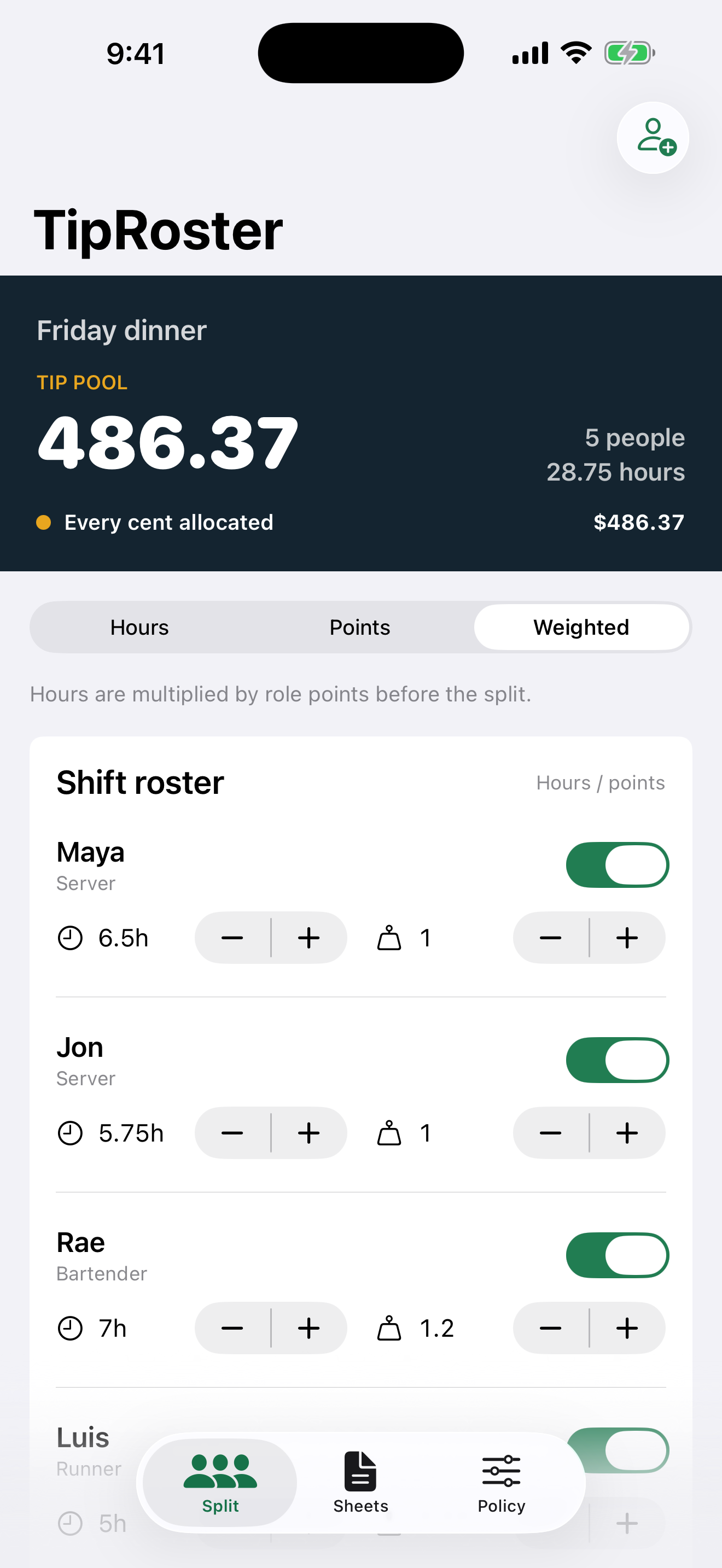 TipRoster app screenshot