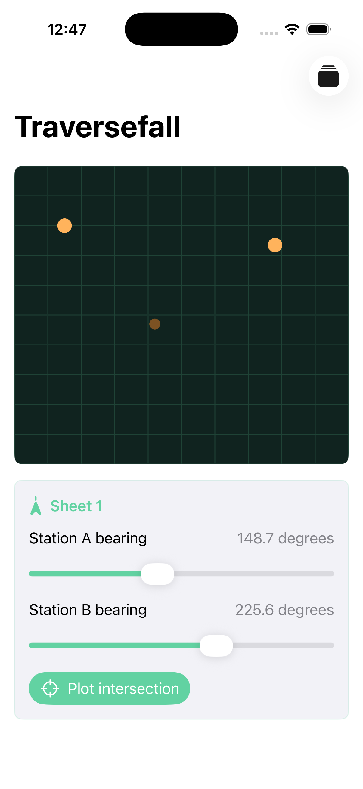 Traversefall current app interface
