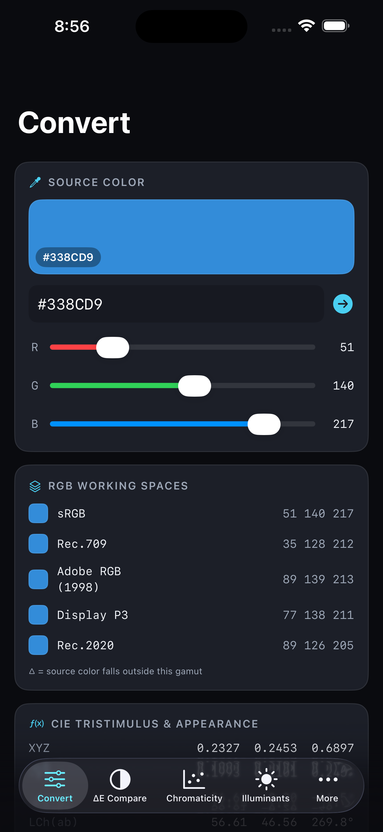 Tristimulus app interface