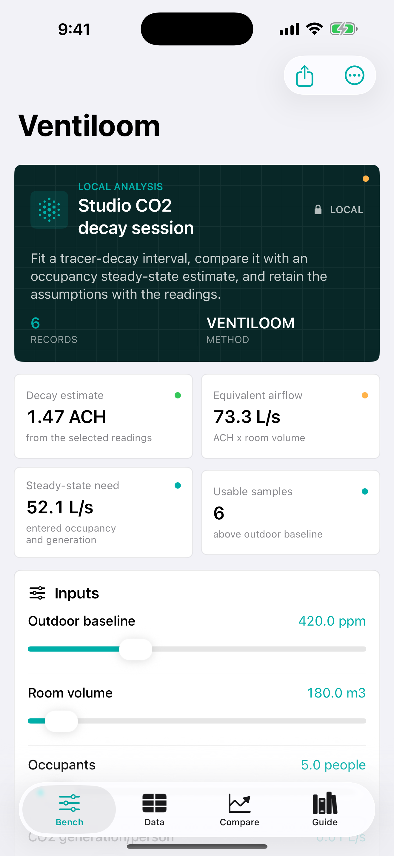 Ventiloom app interface