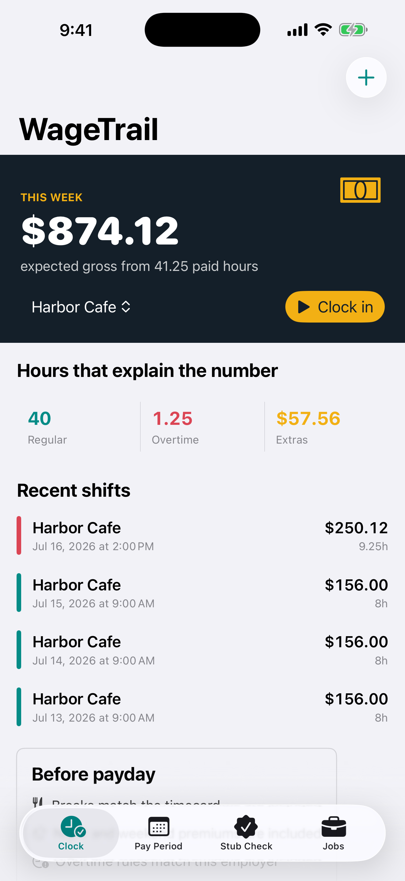 WageTrail app screenshot