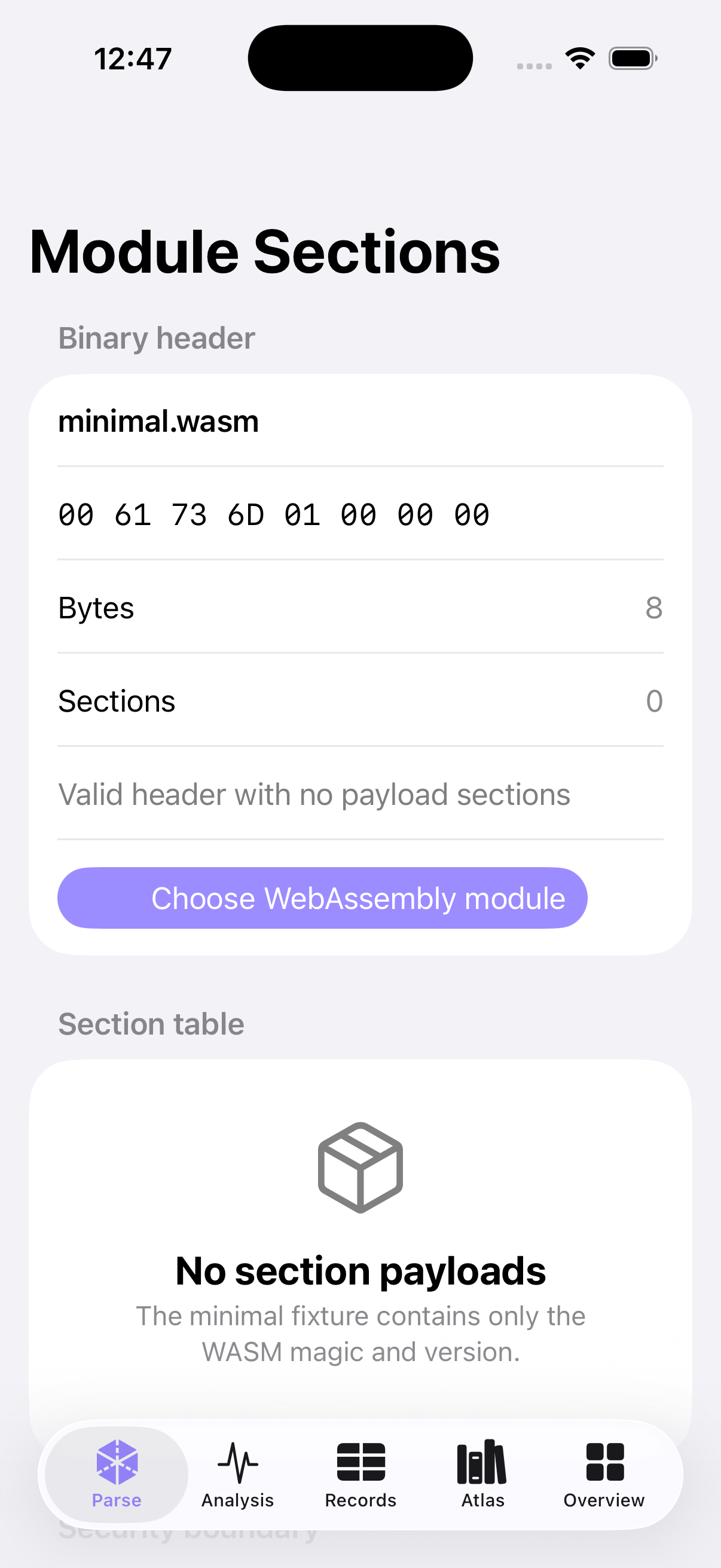Wasmwise current app interface