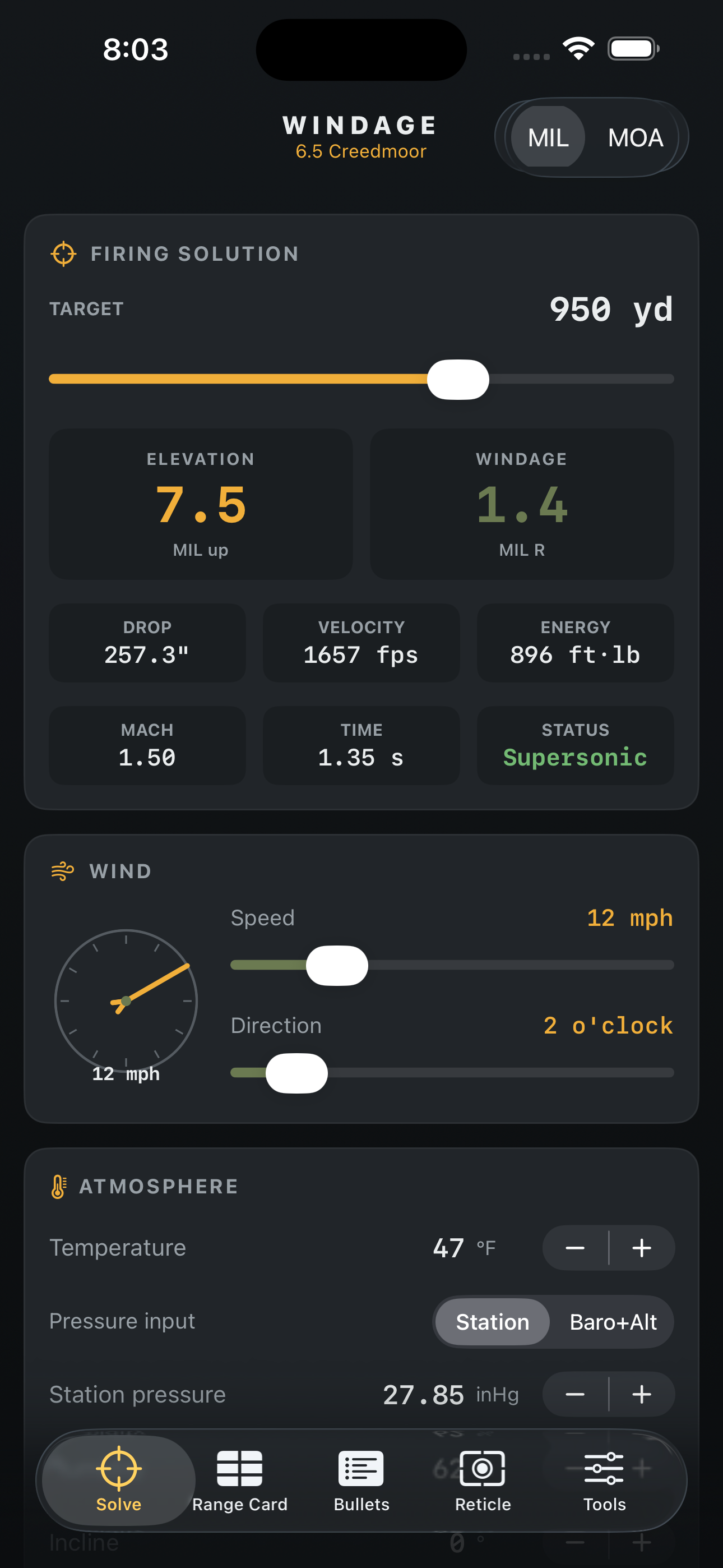 Windage app interface